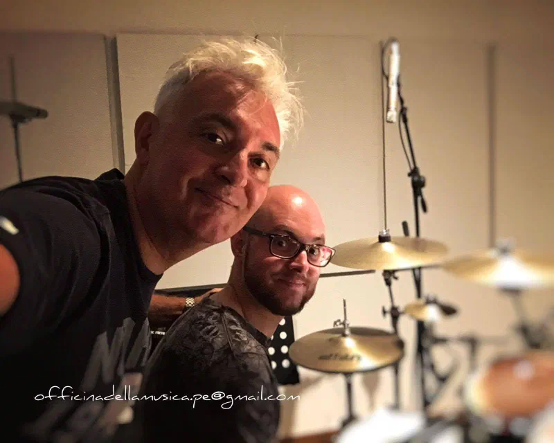 Reunion with my former teacher Aldo Leandro, years later, at L’Officina della Musica in Pescara (formerly Accademia dei Tamburi)